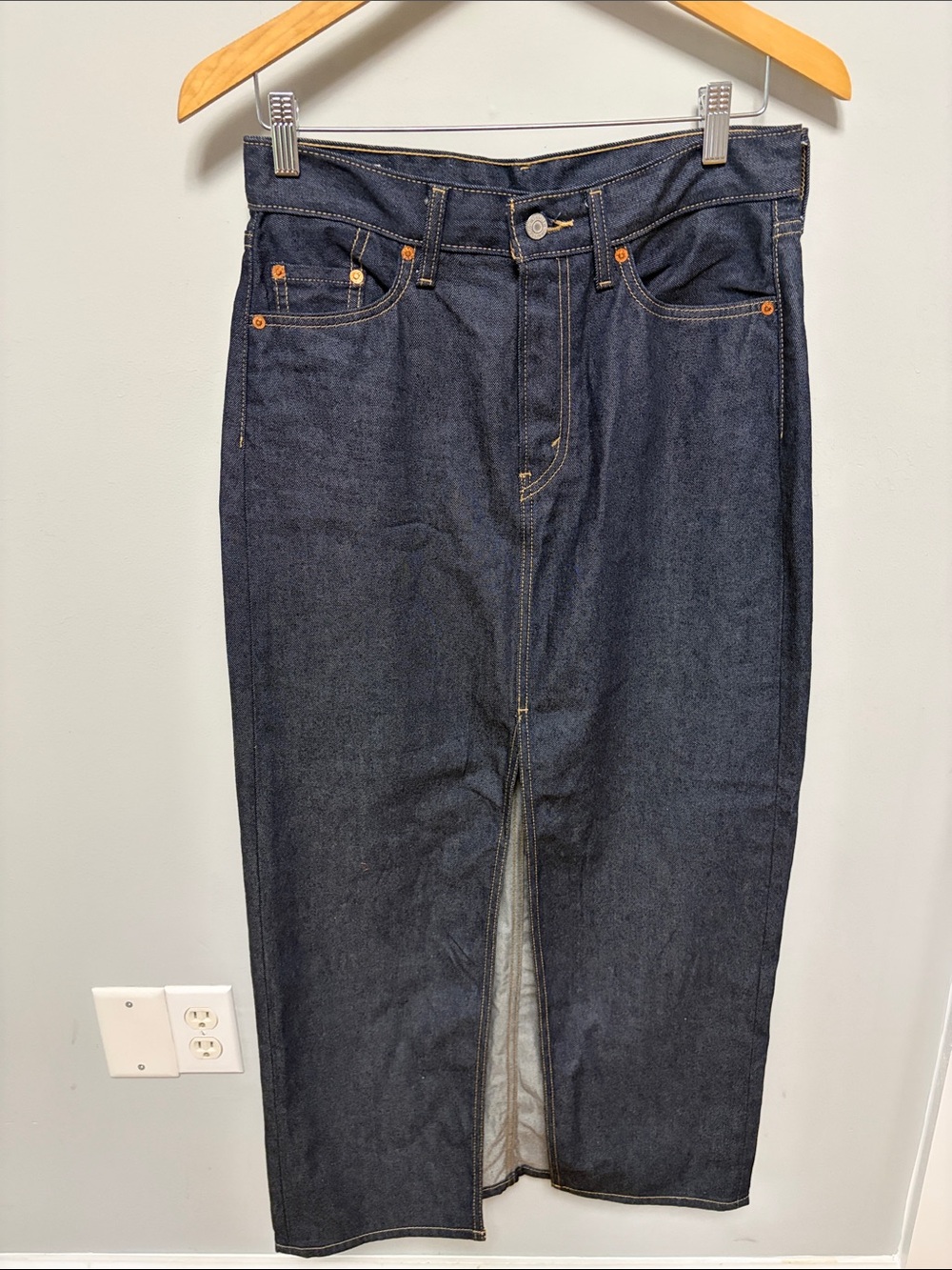 NWT Levi's Premium Ankle Column Denim Maxi Skirt Worn In Indigo 26